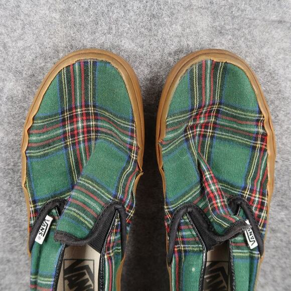 Vans Shoes Womens 7.5 Classic Slip On Plaid Canvas Casual Skate Green Red Flat - Picture 8 of 12
